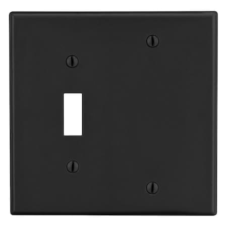 Hubbell Wiring Device-Kellems Wallplate, 2-Gang, 1) Toggle 1) Blank, Black P113BK
